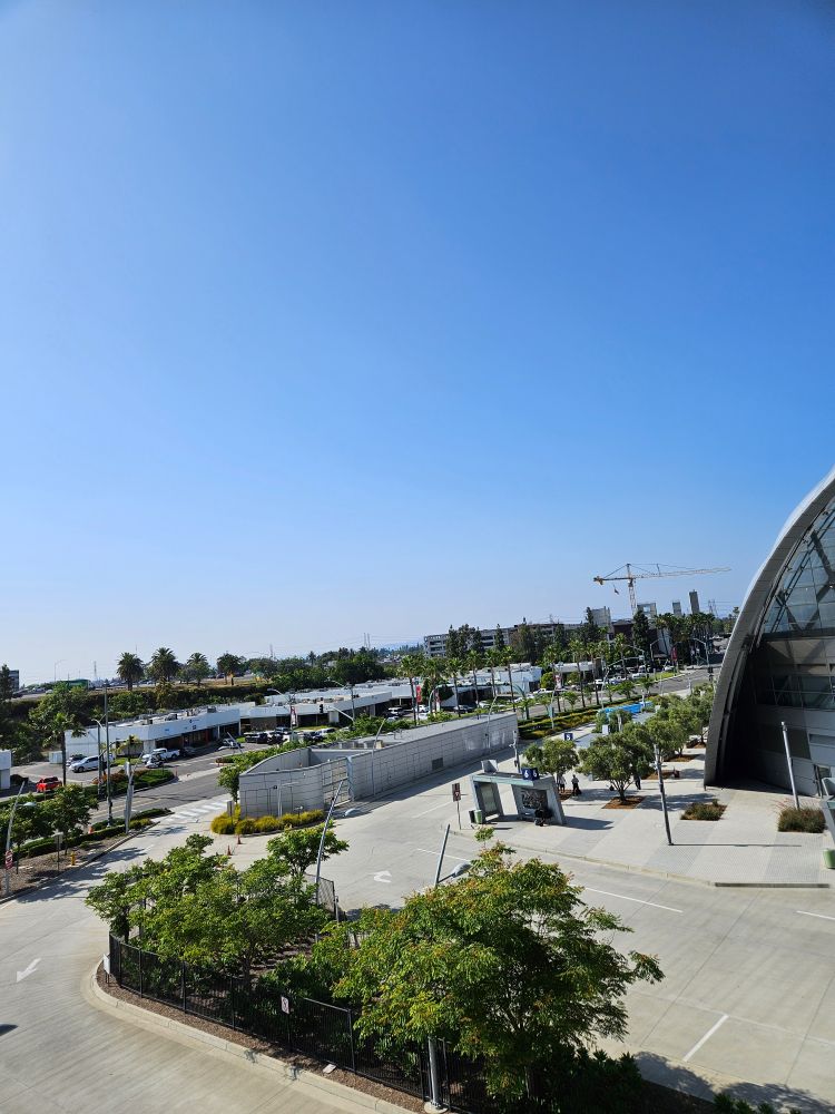 One-story office buildings with parking next to the Anaheim Transportation Center 