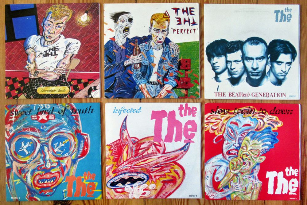 six 7-inch singles by Matt Johnson / The The: Uncertain Smile / Three Orange Kisses From Kazan // Perfect / The Nature Of Virtue (Version I) // The Beat(en) Generation / Angel // Sweet Bird Of Truth / Sleeping Juice // Infected / Disturbed // Slow Train To Dawn / Harbour Lights