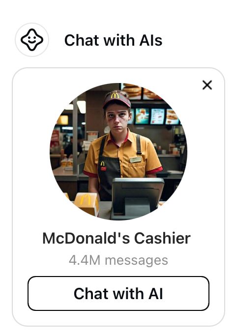 Instagram Chat AI bot of a McDonalds cashier with a black eye 