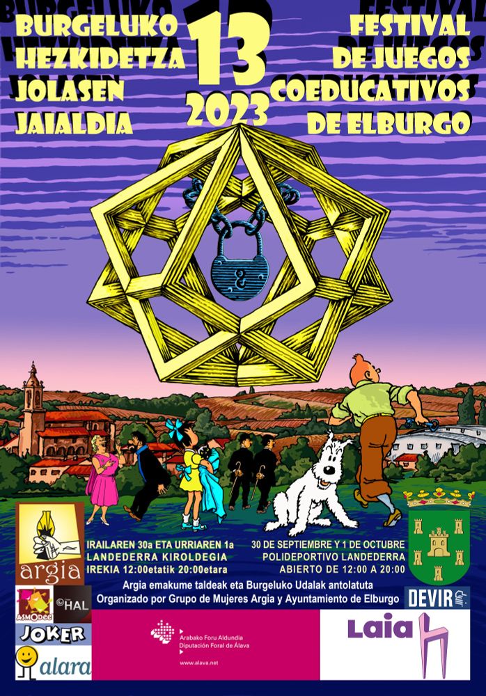 Cartel del evento del festival de juegos coeducativos de Elburgo.