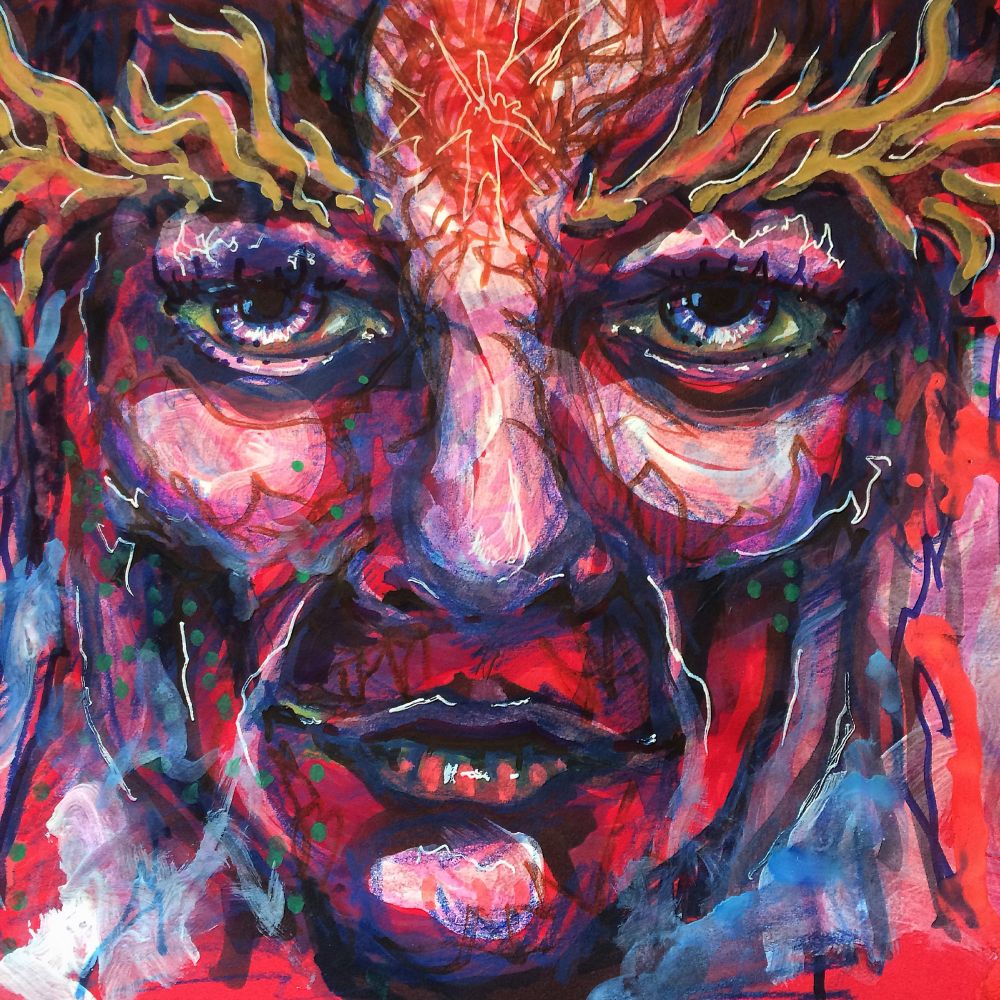 mixed media drawing of a face
