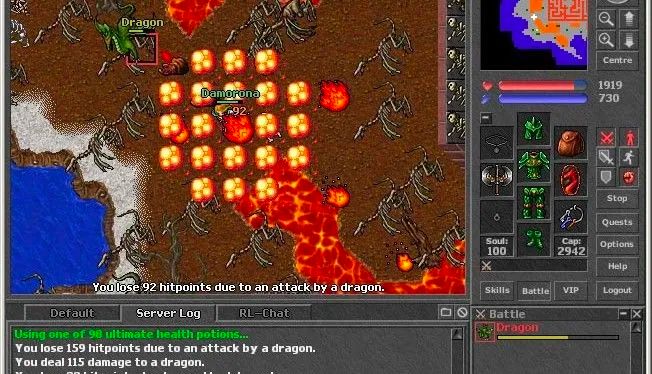 Captura de pantalla del videojuego multijugador masivo en línea Tibia.