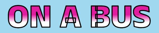 The pink words ON A BUS over a sky-blue background.