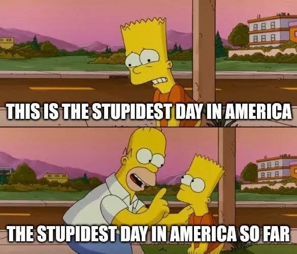 (Bart) THIS IS THE STUPIDEST DAY IN AMERICA
(Homer) THE STUPIDEST DAY IN AMERICA SO FAR