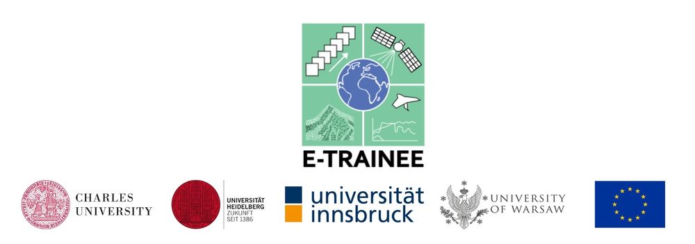 Logos of the E-TRAINEE project, the partner institutions and the ERASMUS+ programme