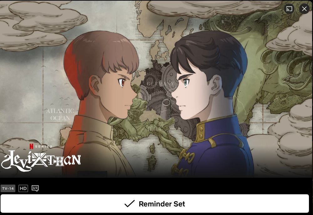 A screenshot of a Netflix reminder set for the Leviathan anime series. 