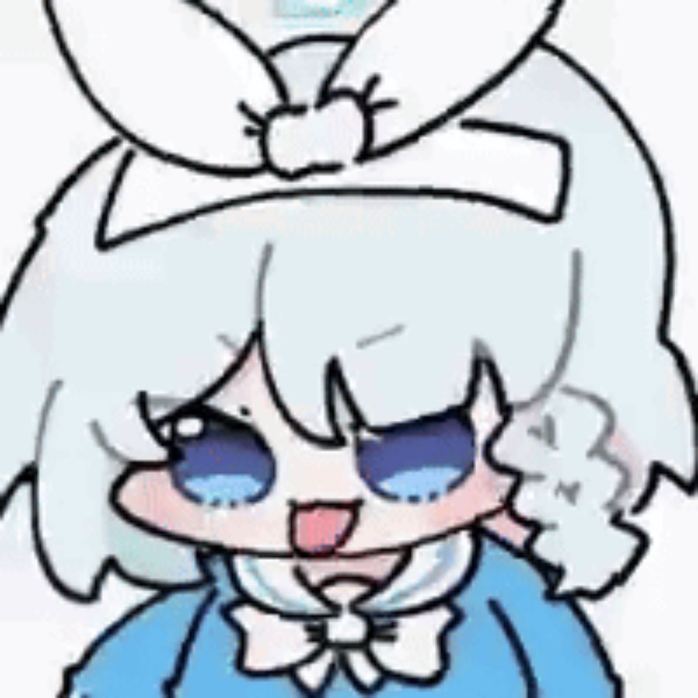 a cartoon girl with white hair and blue eyes is wearing a blue jacket and a white bow .