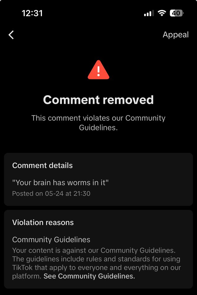 I commented “Your brain has worms in it” and it was automatically removed. My bad I guess!