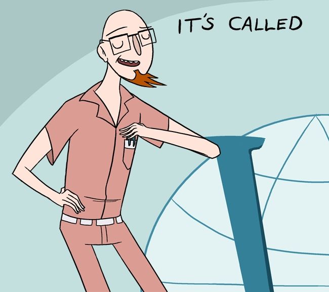 Dr. Venture wears a short sleeved jumpsuit with pens in the pocket. His left hand is animated to run down the center closure. Animated text appears reading "It's called a speedsuit"