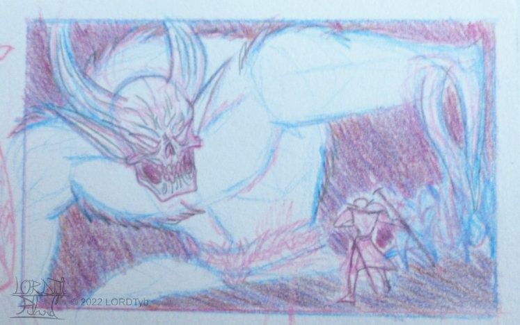 Orghrom, god of undeath looming over Alrann in his abyssal realm.