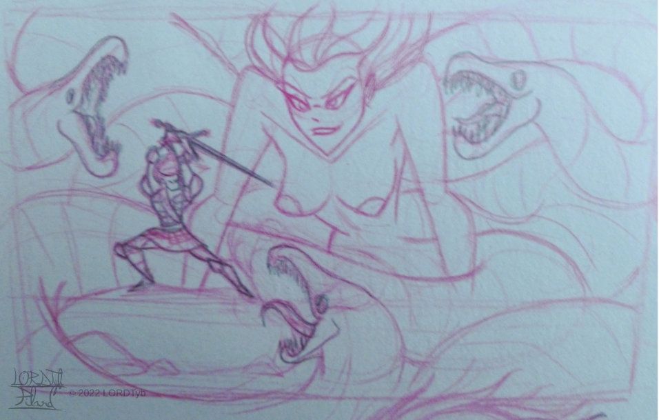 Valgoën fighting off Feliccia's murray eel tentacles.