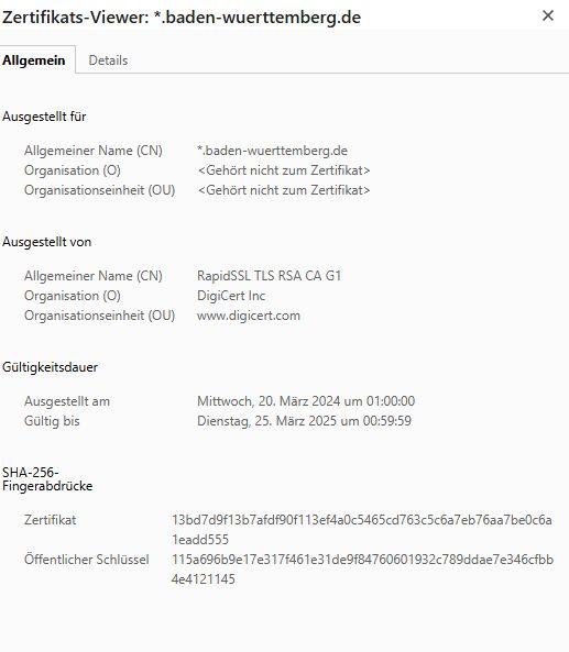 Zertifikatsdetails, gültig bis Dienstag, 25. März 2025 um 00:59:59
