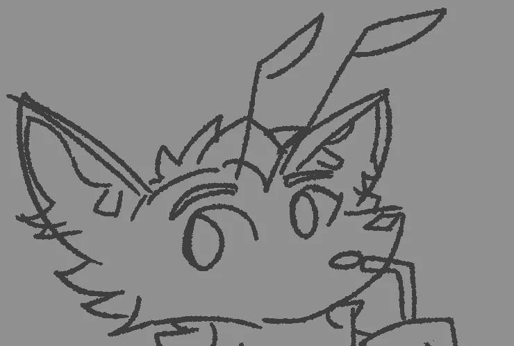 Monochrome sketch: Flaw's head, looking off to the side. He has a straw close to his mouth as if just taking a sip.