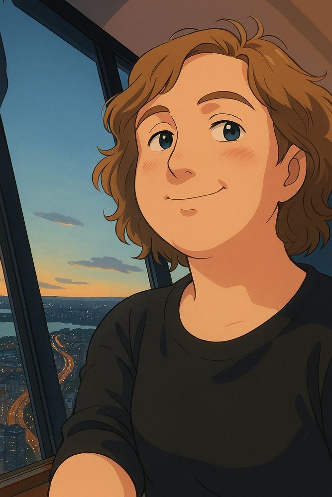 all are pictures of me drawn in studio ghibli style, all looking a little younger, cuter, and more feminine than reality.