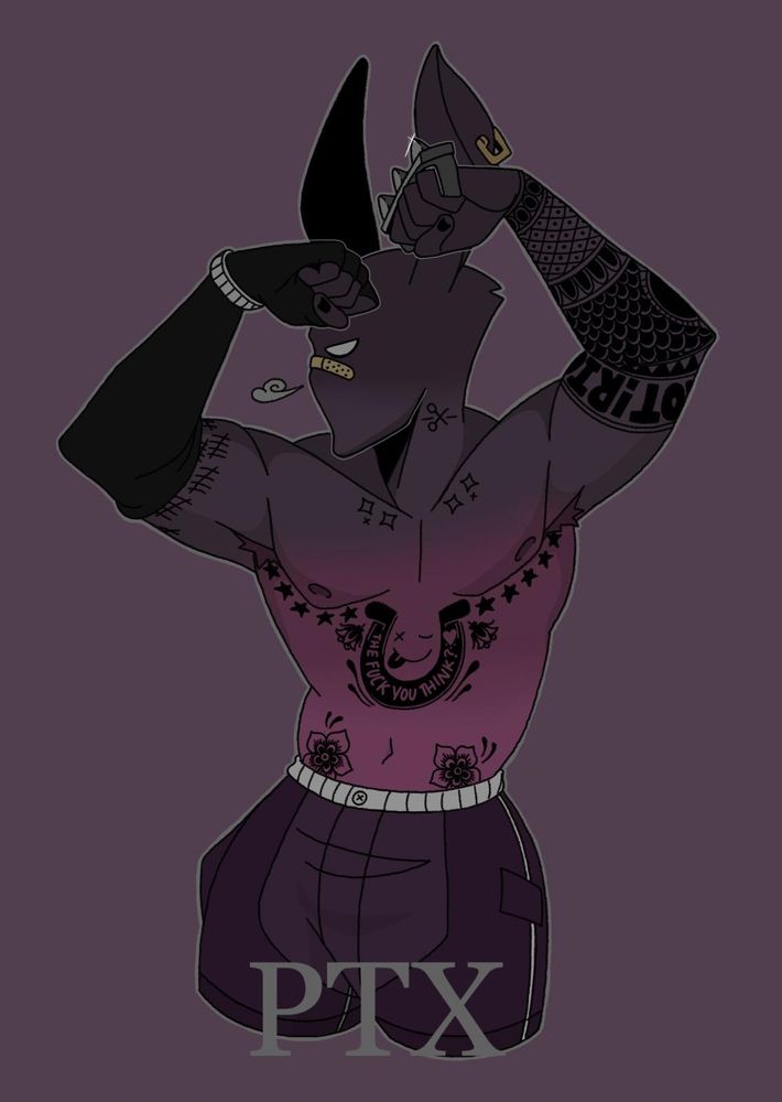 "Owen"
a purple, tattooed bunny-brawler with brass knuckles and a fancy watch.