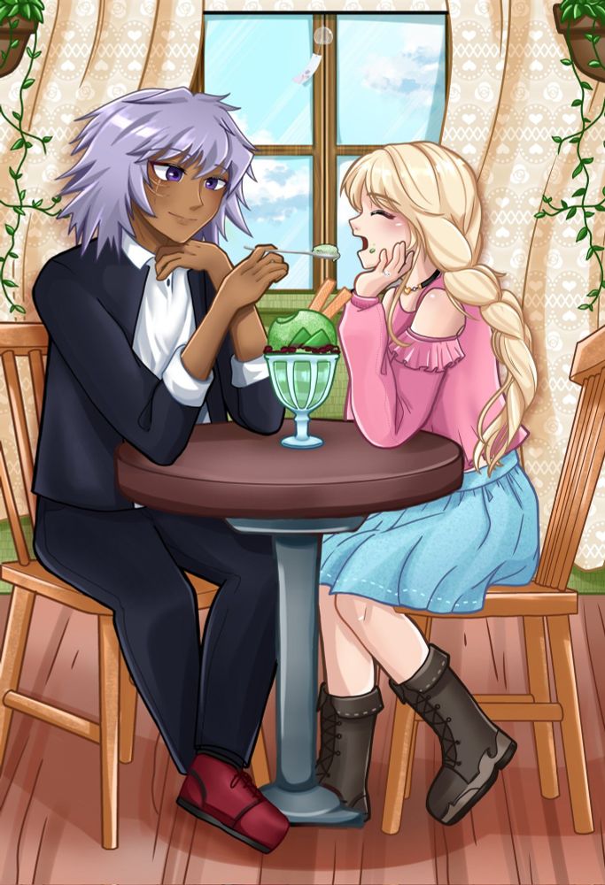 Thief King Bakura and his wife, Ella, enjoying a matcha sundae. 