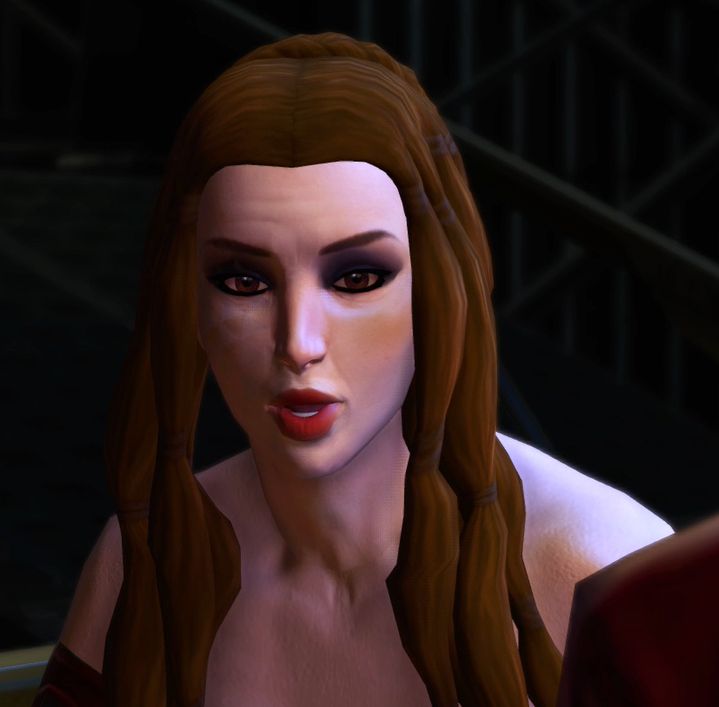 Seren speaking on the date. The skin texture is just a plot to stop Jedi breaking the Code by wearing strapless tops.