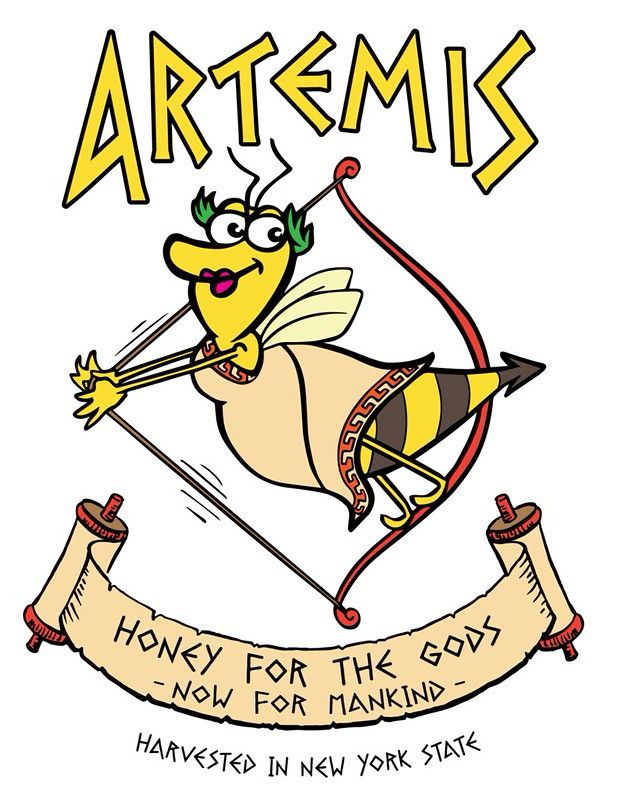 Artemis Honey logo and label. 