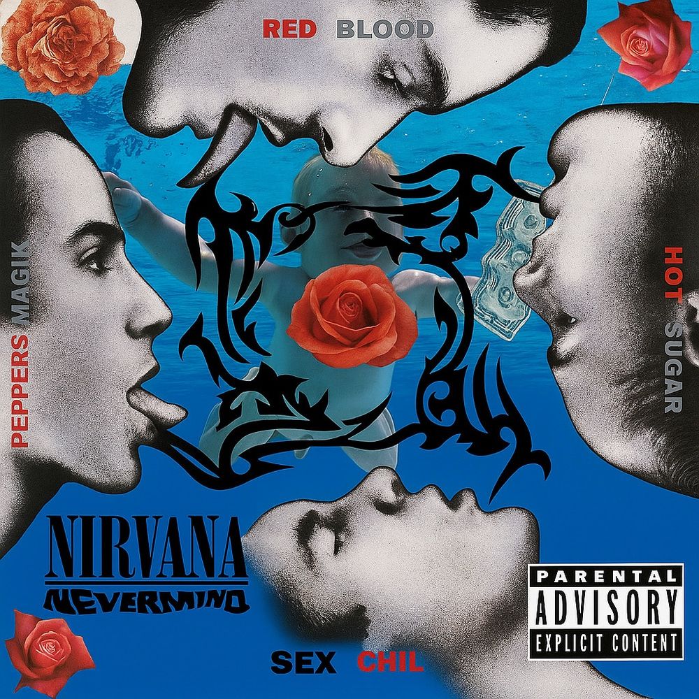 Montage superposant les visuels de Nevermind et Blood Sugar Sex Magik