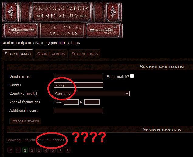 Screenshot provenant de la bible du Metal, metal-archives.com