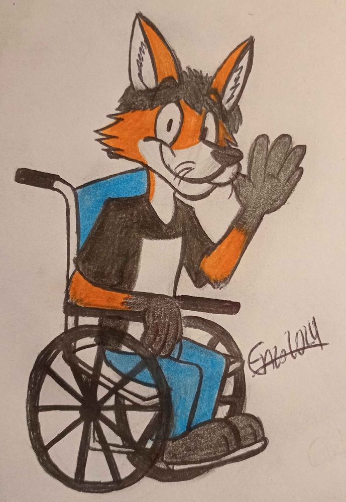 Bruno Wilder (maned wolf on a wheelchair) just greeting and smiling :3