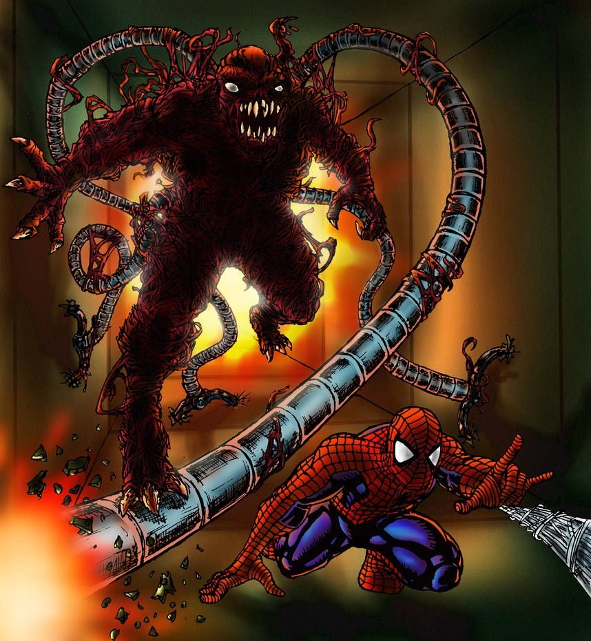Art of Monster Ock chasing Spider-Man 