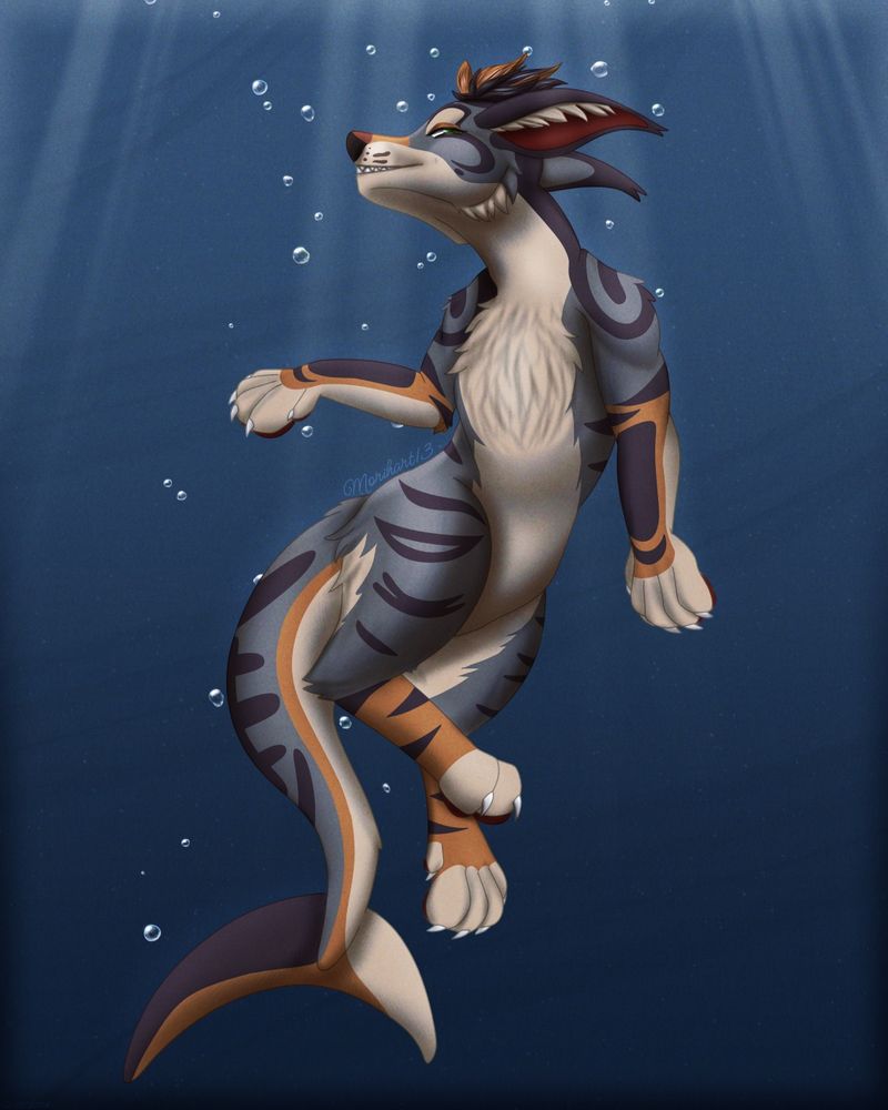 Evander the Manokit swimming in deep water