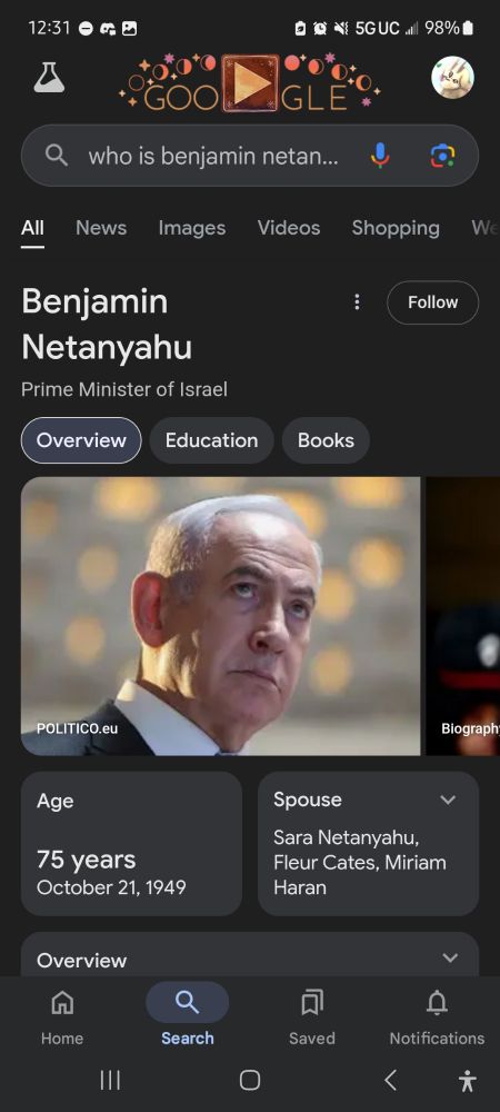 Google search of Benjamin Netanyahu