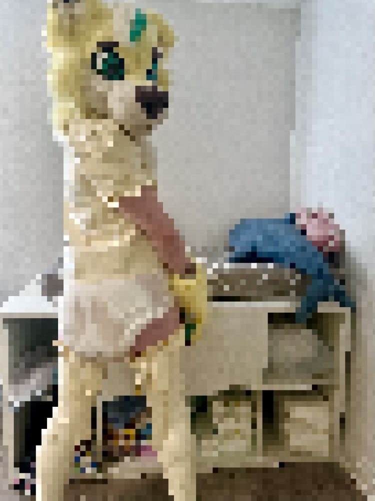 A pixelated image of a figure standing