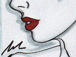 Dorothy's lips slightly open with red lipstick 