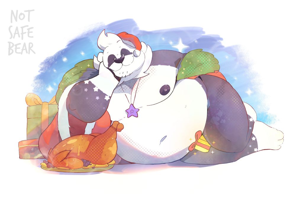 Pubs the panda laying down sexy style for Christmas, with a present between his legs just for you!