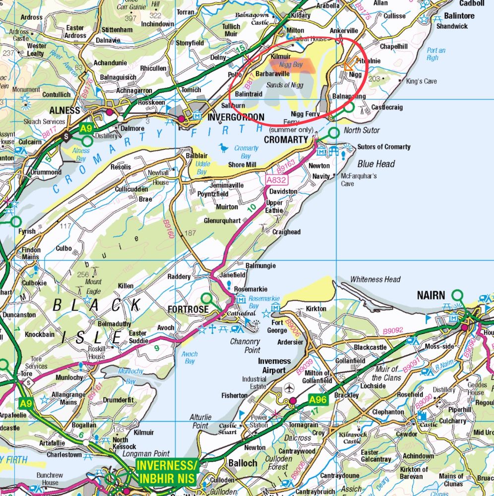 Nigg Bay located at the northern mouth of the Cromarty Firth, north of the Black Isle (not an isle!), north of Inverness