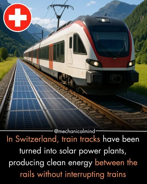 In Switzerland, train tracks have been converted into solar power plants, generating clean energy between the train rails without disrupting train operations.