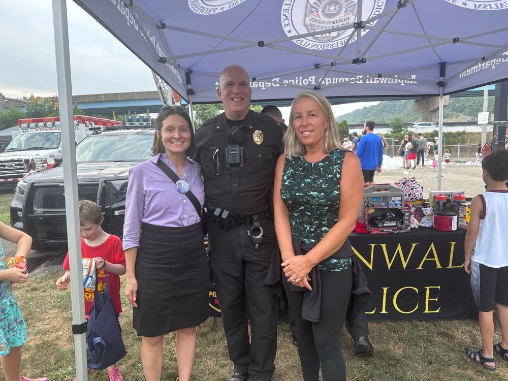 Lissa state Rep. Mandy Steele and Aspinwall police chief smiling at camera 