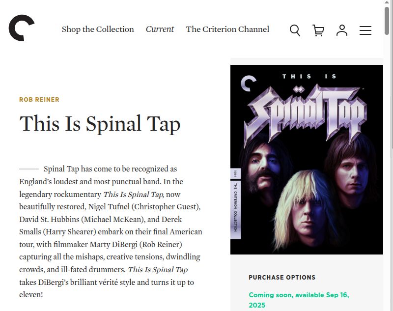 Announcement of the Criterion edition of "This Is Spinal Tap."