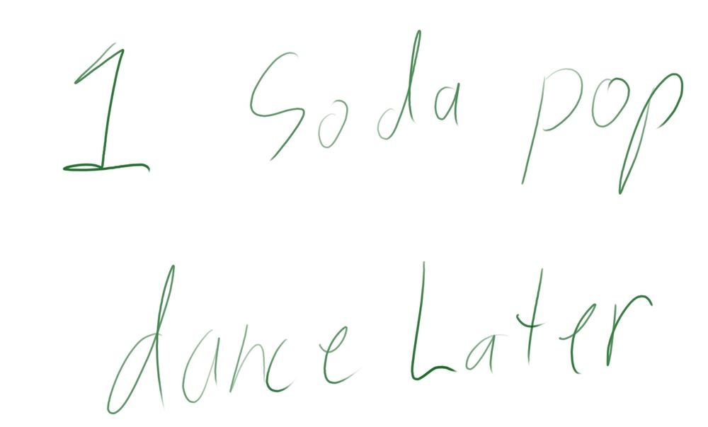 Green text says, 1 soda pop dance later