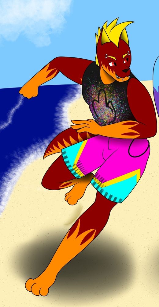 Kaito running along a beach. This is his half of a full image.