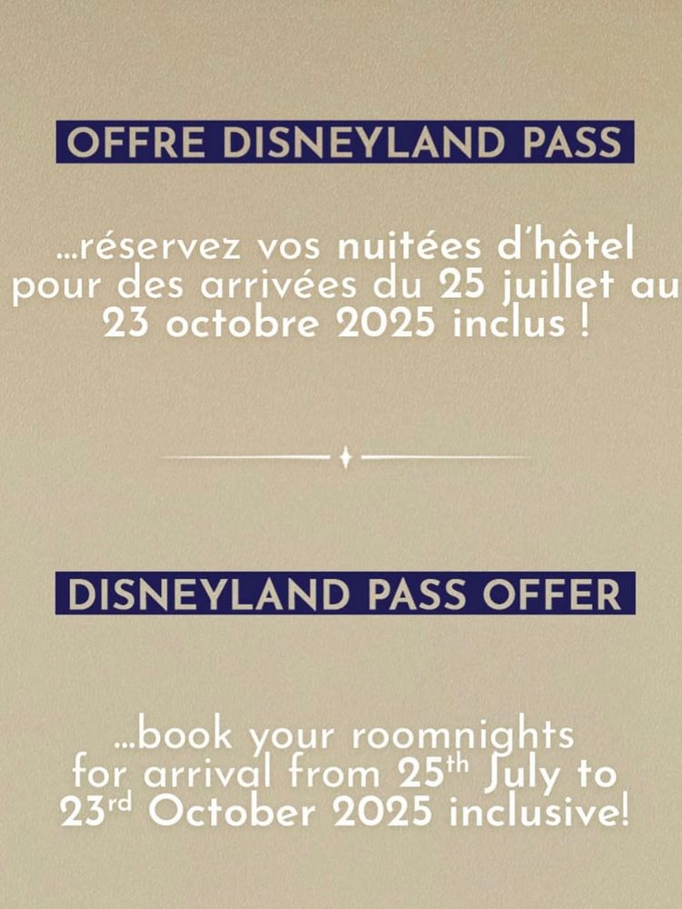 OFFRE DISNEYLAND PASS
...réservez vos nuitées d'hôtel pour des arrivées du 25 juillet au 23 octobre 2025 inclus!