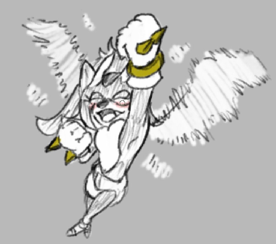 Zephyr the Manticore flying high in the air…embarrassed about her diaper on full display.