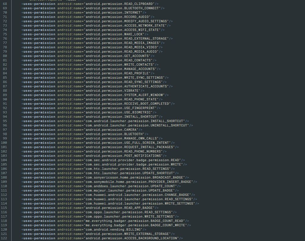 Permissions requested by a malware version of "Bitchat"