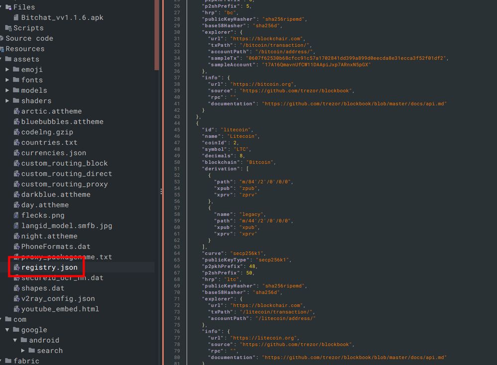 References to cryptocurrency stuff in a malware version of "Bitchat"