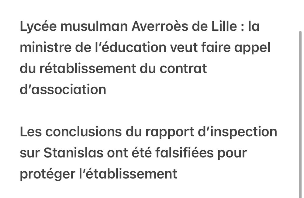 Lycée musulman Averroès de Lille: la ministre de l’éducation veut faire appel du rétablissement du contrat d’association

Les conclusions du rapport d’inspection sur Stanislas ont été falsifiées pour protéger l’établissement


