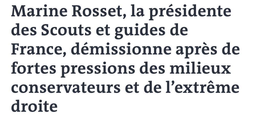 Marine Rosset, la présidente des Scouts et guides de France, démissionne après de fortes pressions des milieux conservateurs et de l’extrême droite