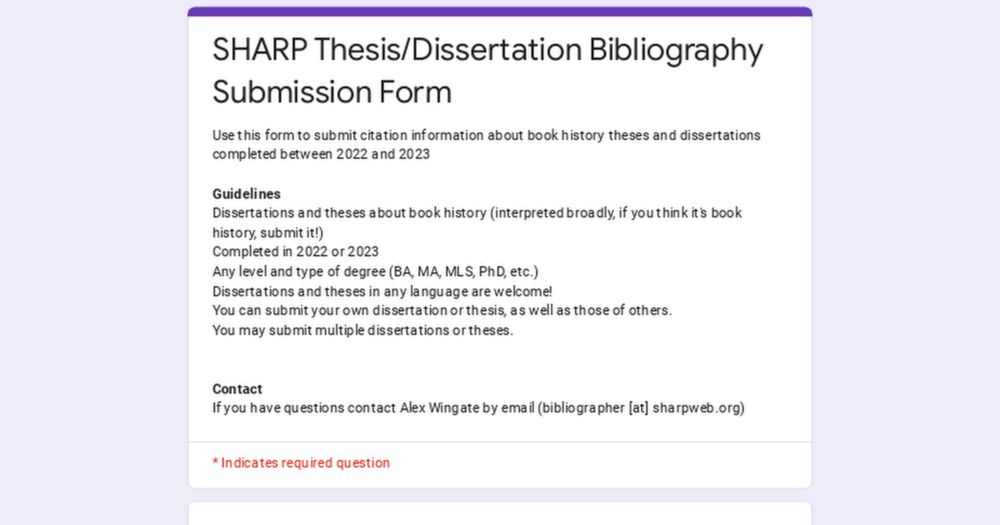 SHARP Thesis/Dissertation Bibliography Submission Form