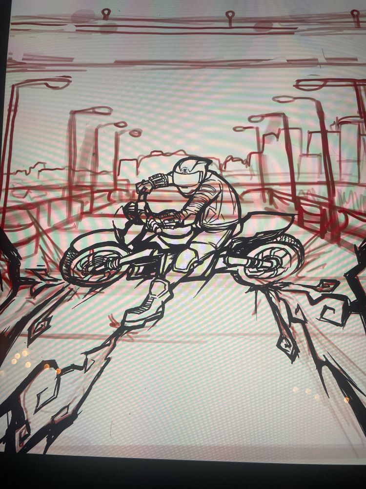 The same sketch but with detailed lineart. It’s only a little bit obvious that I didn’t know how to draw a motorcycle before this.