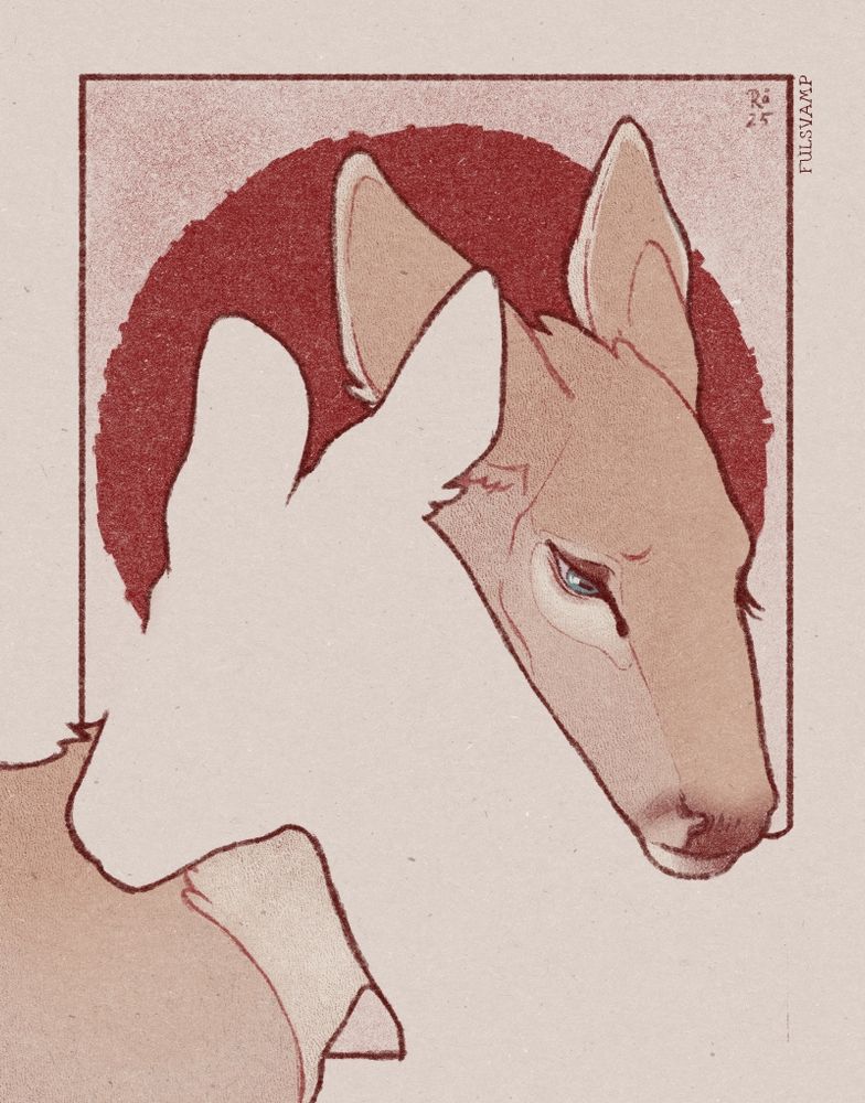 Illustration of a doe resting their head on a sillhouette of another deer.