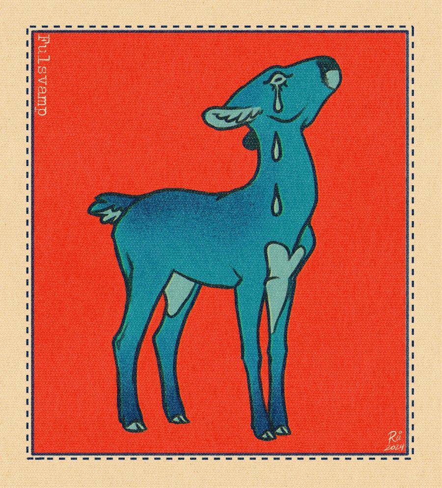 Drawing of a crying doe in a simple style with thick lineart.