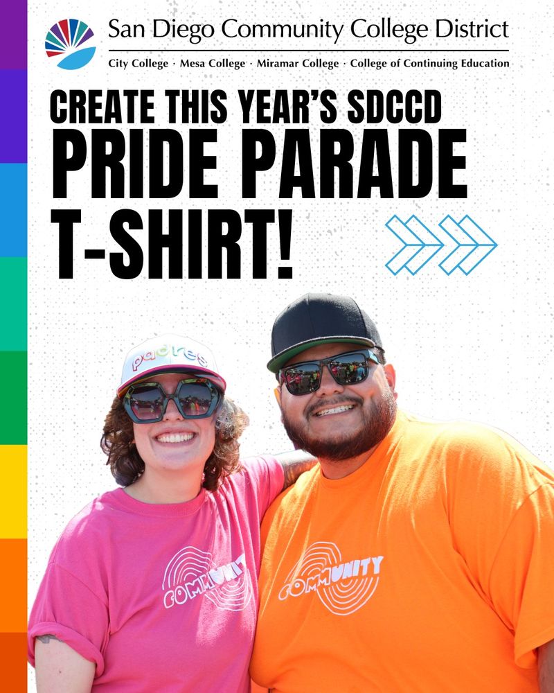 Two people wearing a pink and an orange pride shirt from last year.