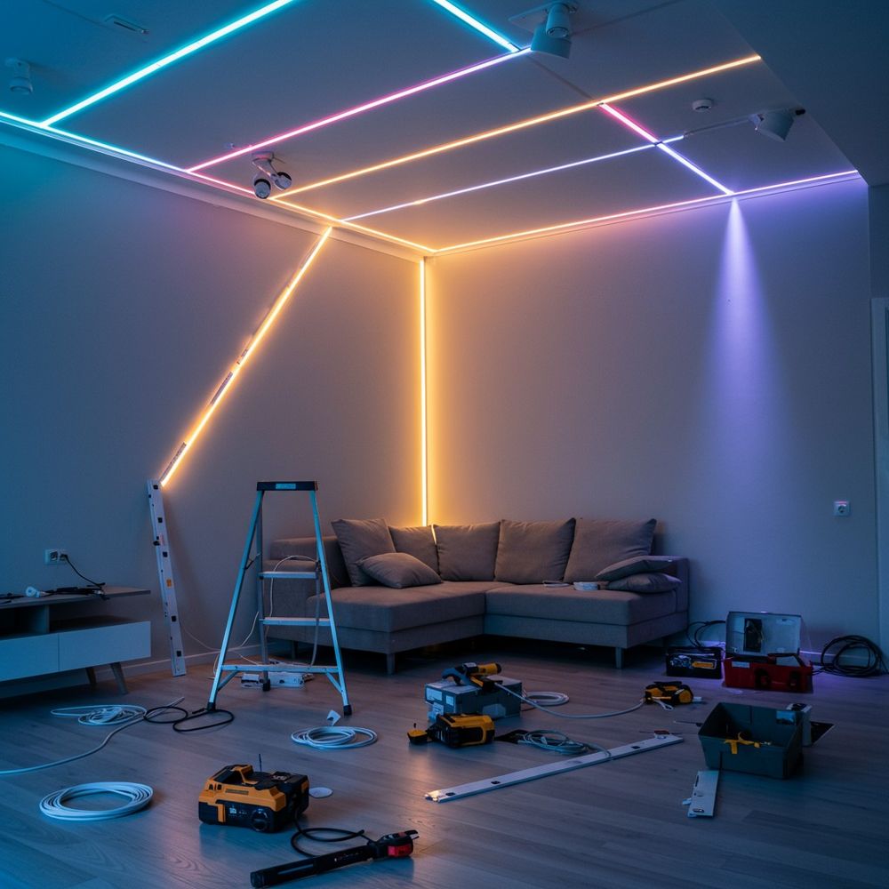 Smart LED lighting installation in a modern home setting