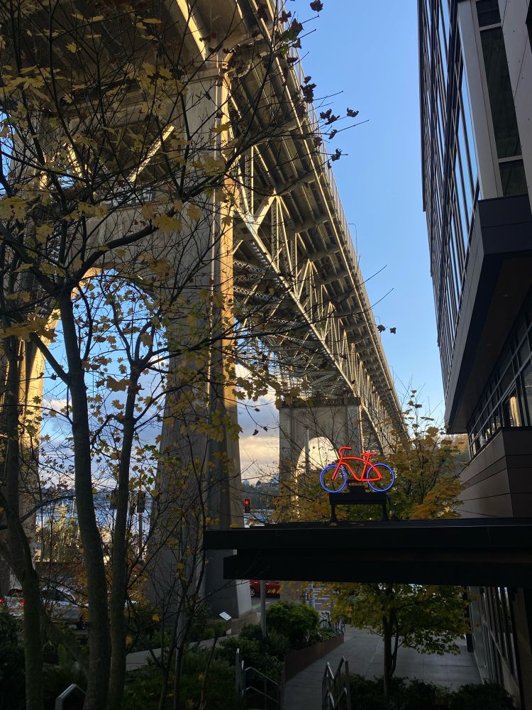 A large bridge with blue sky in the background 